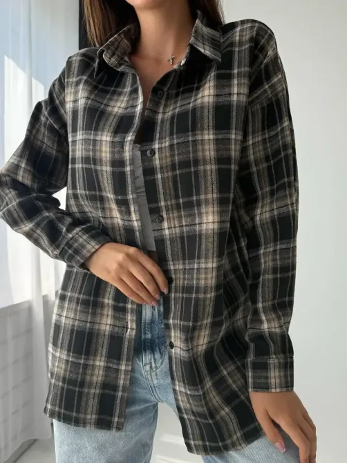 Жіноча повсякденна оверсайз сорочка у клітинку фланель Одеса - фото 1