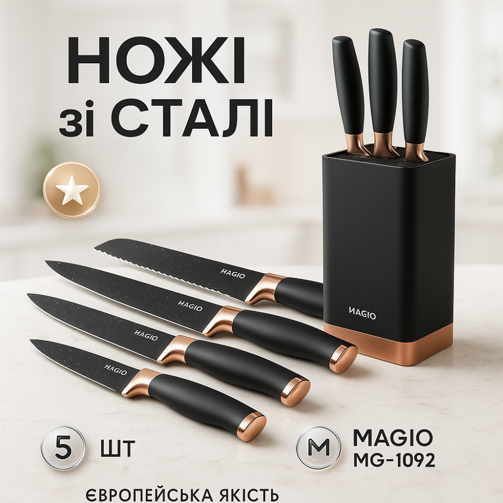 Набір ножів кухонних сталь Magio MG-1092, Комплект гострих ножів для кухні, Якісні ножі для дому ZT-70 Львів - фото 19