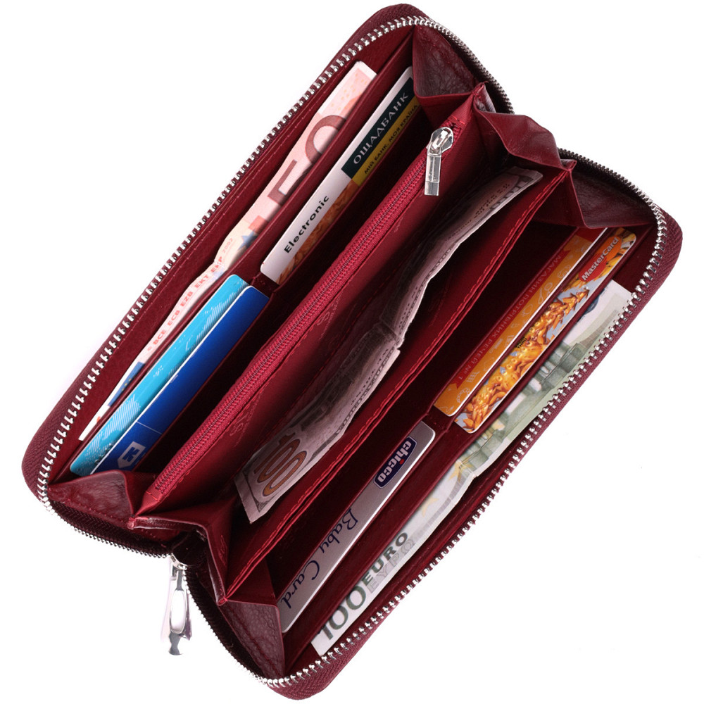 Кошелек-клатч для женщин на одно отделение из натуральной кожи Бордовый (ST Leather) Киев - изображение 9