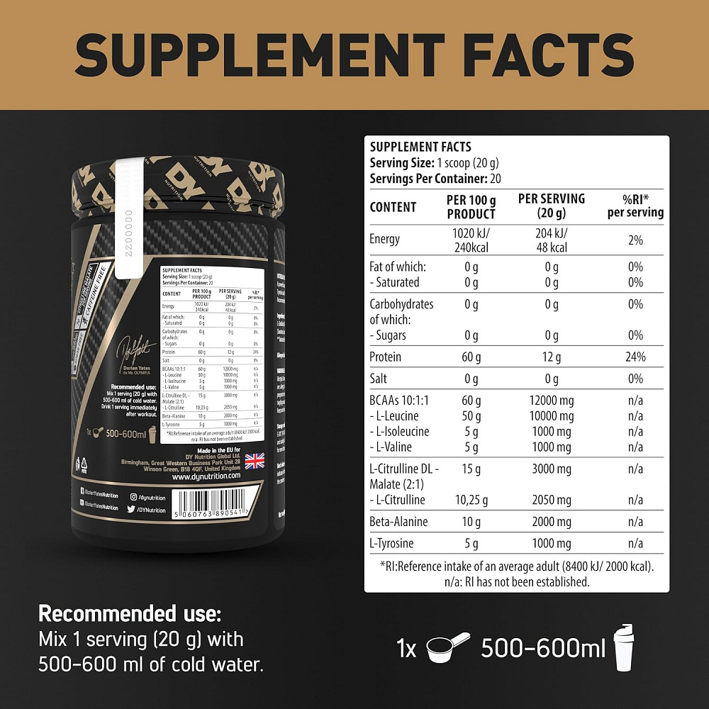 Комплекс аминокислот DORIAN YATES NUTRITION HIT BCAA 10:1:1 400 G (PINEAPPLE) Луцк - изображение 2