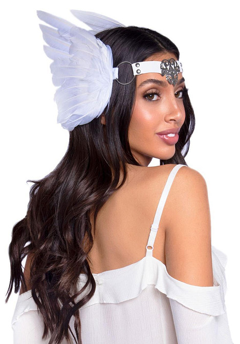 Пов’язка на голову з крилами Leg Avenue Feather headband White, пір’я та натуральна шкіра Sex Aura Київ - фото 2
