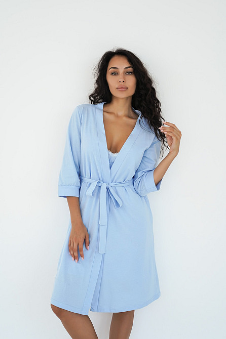 Трикотажний комплект для вагітних і годування груддю (халат і сорочка) XL Мамин Дім Блакитний Кривий Ріг - фото 9