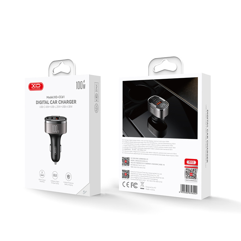 Автомобільний зарядний пристрій XO CC61 Smart USB/Type-C/Lightning 100W срібний Львів - фото 9