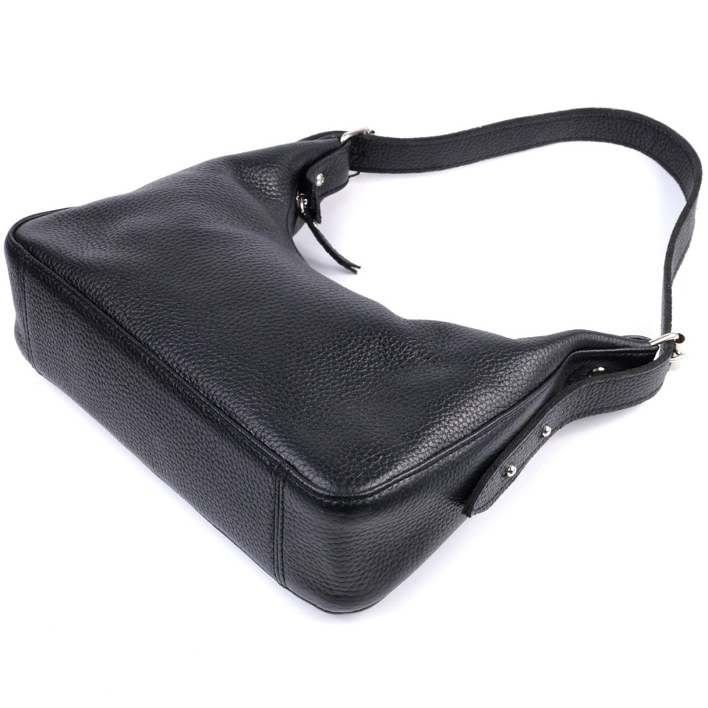 Сумка багет з регульованим ременем із зернистої натуральної шкіри Shvigel 22833 Чорна Київ - фото 7