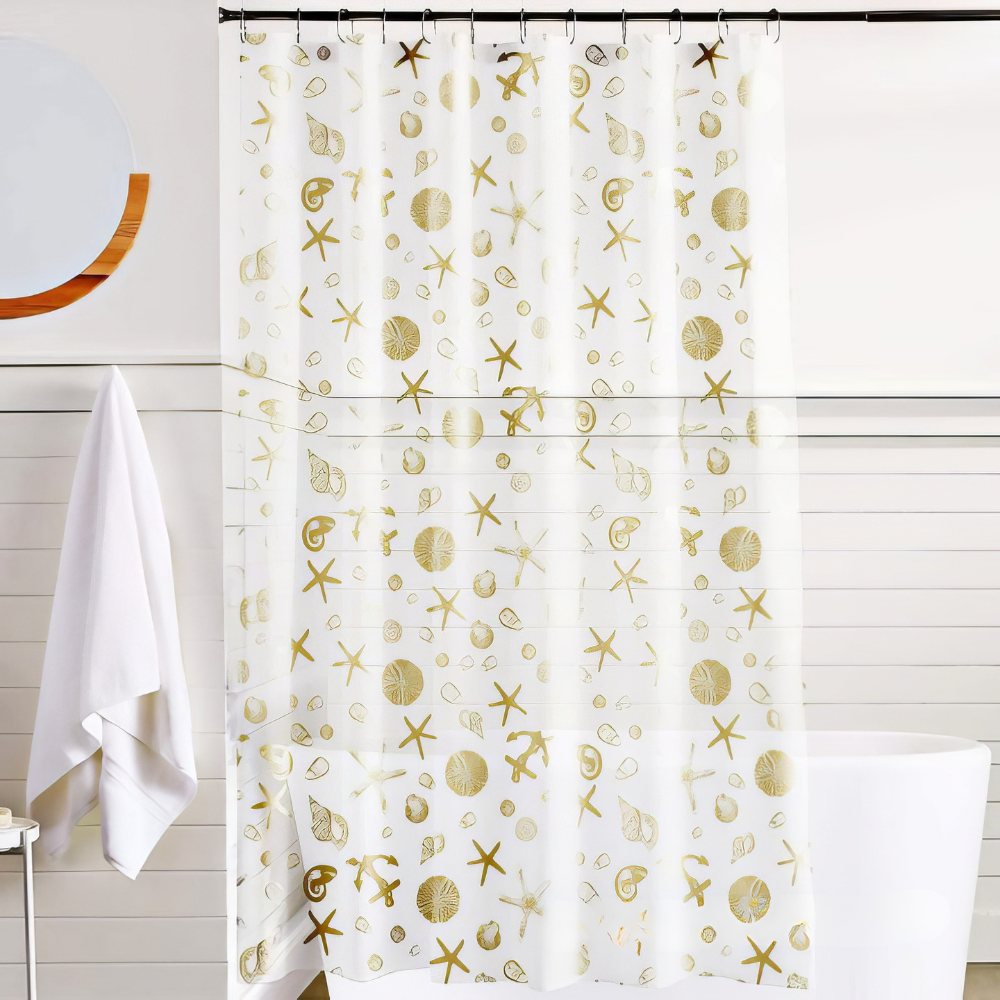 Шторка для ванной и душа 180x180 см,штора для ванной с крючками,прозрачно-белая с золотистистым принтом Каменец-Подольский - изображение 1