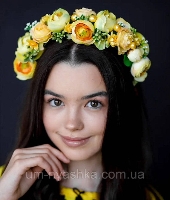 Ободок обруч з квітами "Піони середній жовтий" Кривий Ріг - фото 4