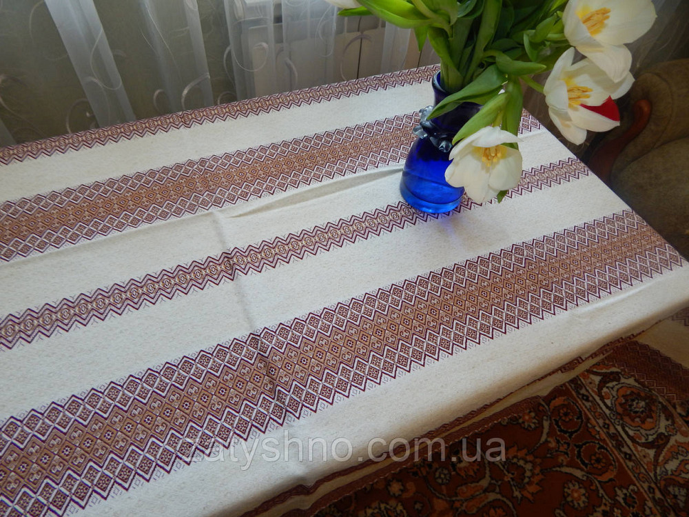 Кавова вишита скатертина льон Київ - фото 8