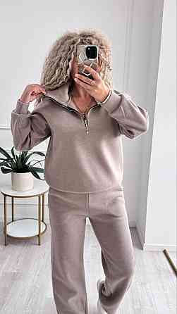 Жіночий стильний і теплий в'язаний костюм осінь-зима на трикотажній основі. Капучино, 46/48 Одеса