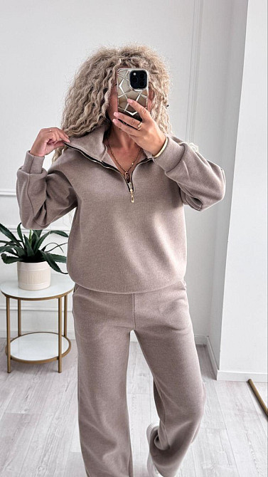 Жіночий стильний і теплий в'язаний костюм осінь-зима на трикотажній основі. Капучино, 46/48 Одеса - фото 3