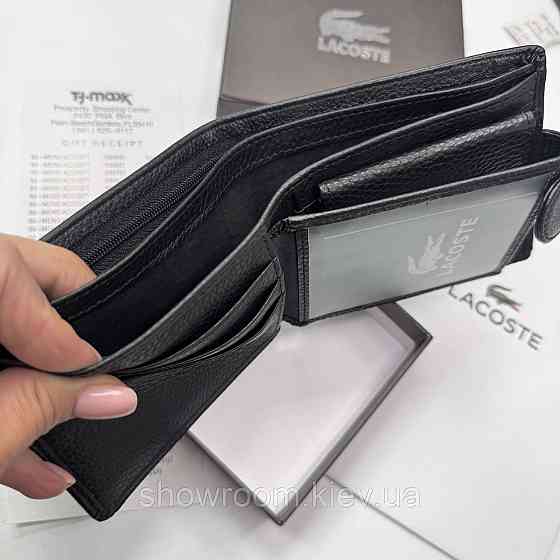 Мужской брендовый кошелек из натуральной кожи на кнопке Lacoste (6605) Киев