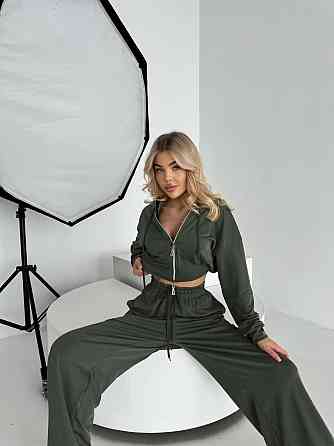 Жіночий прогулянковий костюм-двійка: кофта та штани турецька двонитка Хакі, 46/48 Одеса