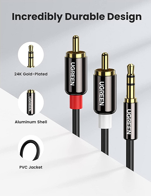 Аудіокабель 3.5 mm to 2RCA стерео розгалужувач Ugreen AV116 10590 (Чорний, 3м) Николаев - изображение 6