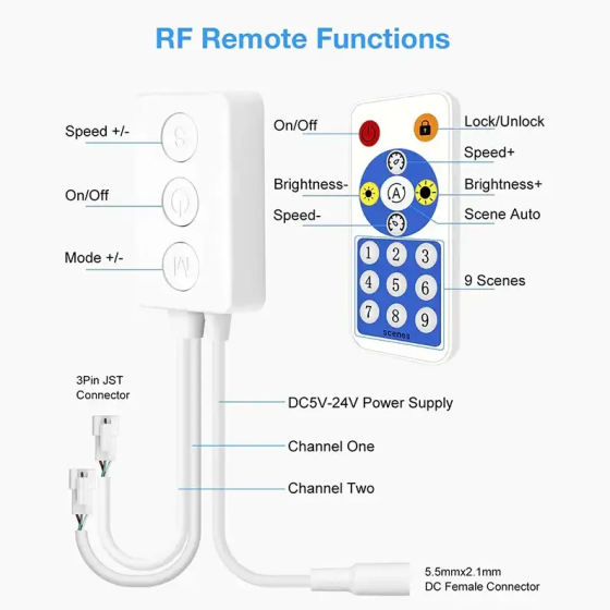 SPI Smart Music для адресной LED-ленты, Bluetooth+RF пульт, музыкальные эффекты, 5–24 В Киев