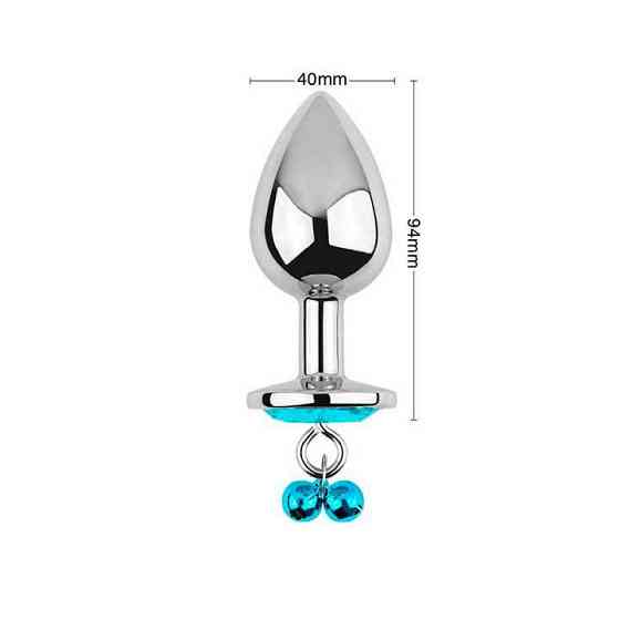 Металева анальна пробка з повідцем - Бірюзовий - 4*9,4 см - Анальні іграшки Вінниця