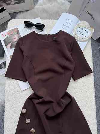 Жіноче базове мініплаття з декоративними ґудзиками креп костюмка Шоколадний, 50/52 Одеса