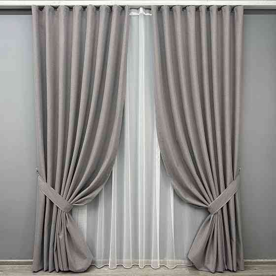 Комплект штор VR-Textil 100% блекаут ASHEN NIGHT 200х270 2шт і Тюль 500х270 1850ш-1153т бежево-сірий з білим 71-091/6 Київ