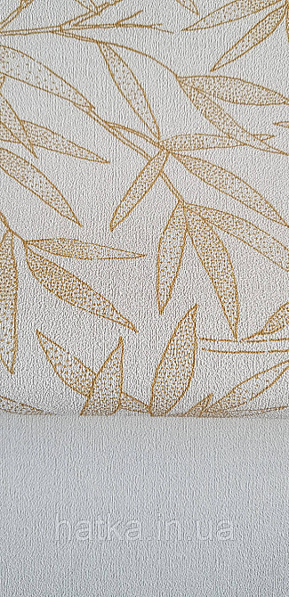 Шпалери вінілові на флізеліні метрові Rasch Novella 1,06х10 листя гілки матові золотисті на бежевому Київ - фото 4
