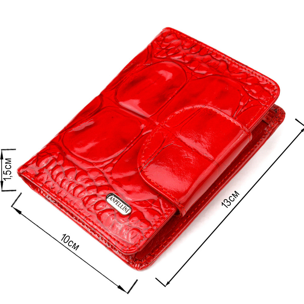 Лакированный вертикальный женский кошелек из натуральной кожи с тиснением под крокодила CANPELLINI 21681 Красный Киев - изображение 3