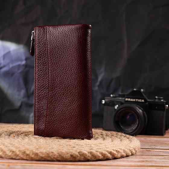 Гарний гаманець із натуральної зернистої шкіри Бордовий (CANPELLINI) Київ