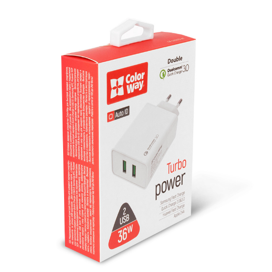 Зарядний пристрій мережевий 2USB 3,0A QC 36W білий ColorWay CW-CHS017Q-WT Житомир