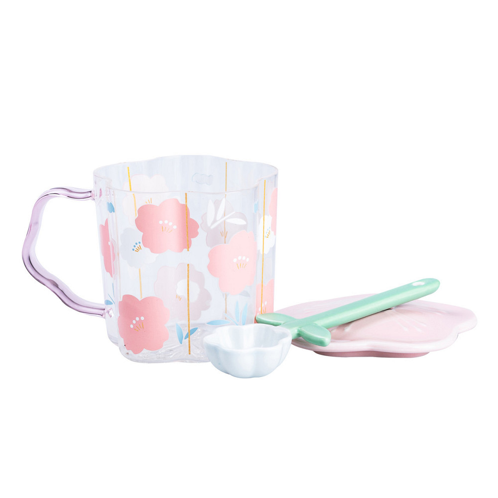 Чашка стеклянная 500 мл с ложкой и крышкой Розовый HP7213P Киев - изображение 4
