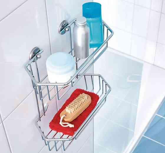 Двоярусна полиця для ванної tesa® Baath, хромована, без свердління, надійна клейова фіксація Київ