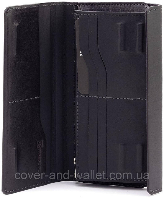 Елітний чоловічий шкіряний гаманець купюрник з відділенням для телефону Grande Pelle 552610 Київ - фото 8