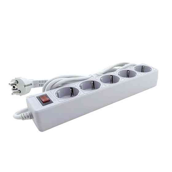 Сетевой фильтр с заземлением 5 гнезд, 3 м, серый Днепр