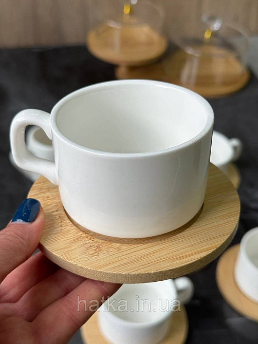 Набір чашок 6 чашок/6 бамбукових стравець Olens "Сноу" 150 мл кераміка для дому та ресторану Київ - фото 1