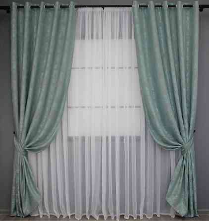 Комплект штор на люверсах VR-Textil Жакард Sultan XO № 1148ш Бірюзово-сірий 150х250 см 2 шт (37-0093) Київ