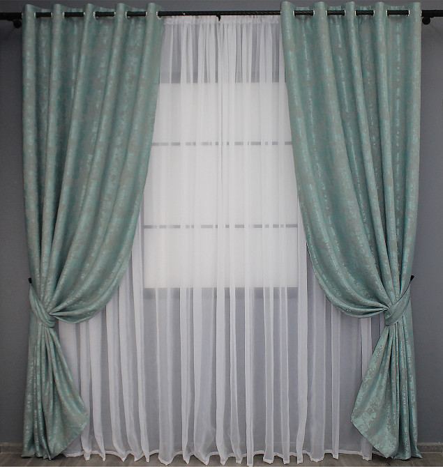 Комплект штор на люверсах VR-Textil Жаккард Sultan XO № 1148ш Бирюзово-серый 150х250 см 2 шт (37-0093) Киев - изображение 2