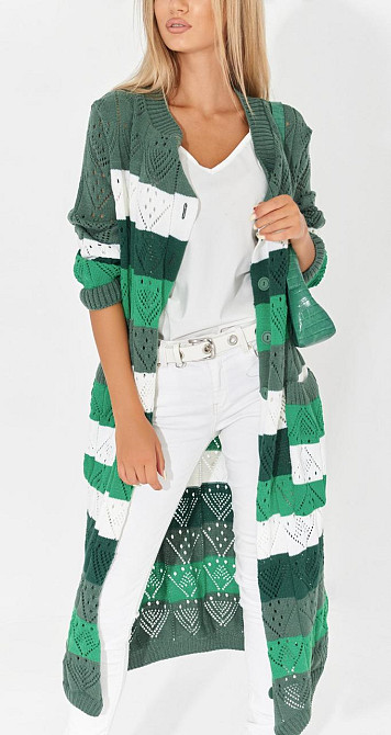 Ажурний кардиган із кишенями в смужку (48-52) Київ - фото 3