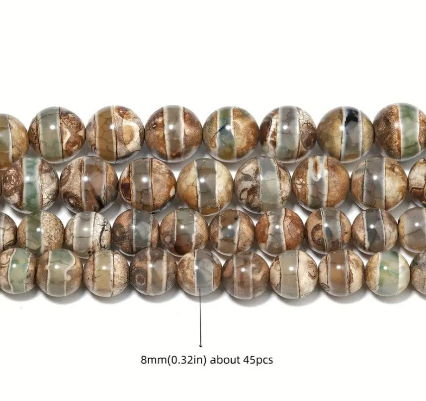 Намистини Дзи з натурального каменю агат, 8 мм. 45 штук, тибетські намистини, енергетичний камінь. Київ - фото 2