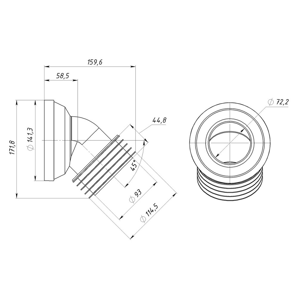 Колено OPTIMUM для унитаза 45 ° D115 пластик с уплотнителем OPTI 30515/147 Киев - изображение 5
