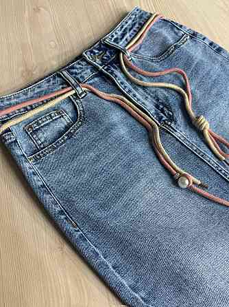 Женская юбка джинсовая Vanver 2032 длинная прямая с разрезом и поясом стрейчевая голубая, голубой, З2, 32, 89 см, 112 см Киев