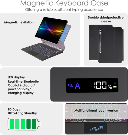 Чохол-клавіатура TECHGEAR для Samsung Galaxy Tab S10+/S9+/S9 FE+/S8+/S7+/S7 FE 12.4", Bluetooth, трекпад, RGB, чорний Київ
