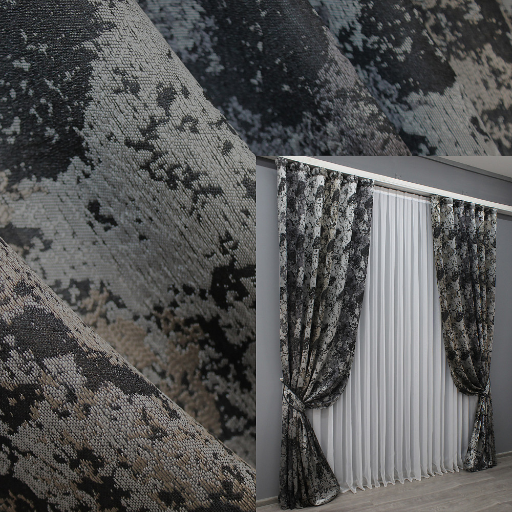 Комплект готовых штор VR-Textil Мрамор Al-7 № 1461ш Серый с черным и какао 150х290 см 2 шт (33-0328) Киев - изображение 1