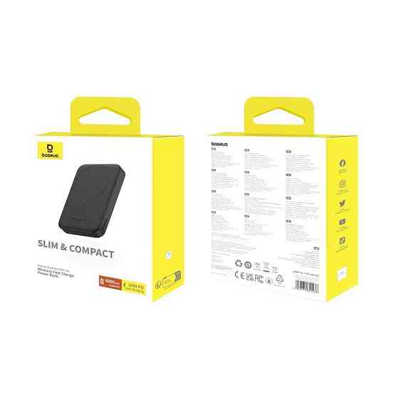 Павербанк 6000 mAh Baseus Mini Air 20W быстрая зарядка магнитная беспроводная зарядка Cluster Black power bank повербанк Одесса