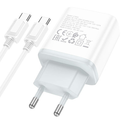 Зарядний пристрій HOCO C105A Stage 1xUSB-C PD20W + 1xUSB QC3.0 + cable USB-C to USB-C White (6931474782922) Вінниця - фото 2