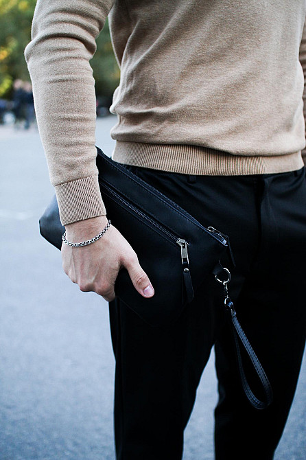 Кожаный клатч из натуральной гладкой кожи SKILL (Черный) Сумы - изображение 12