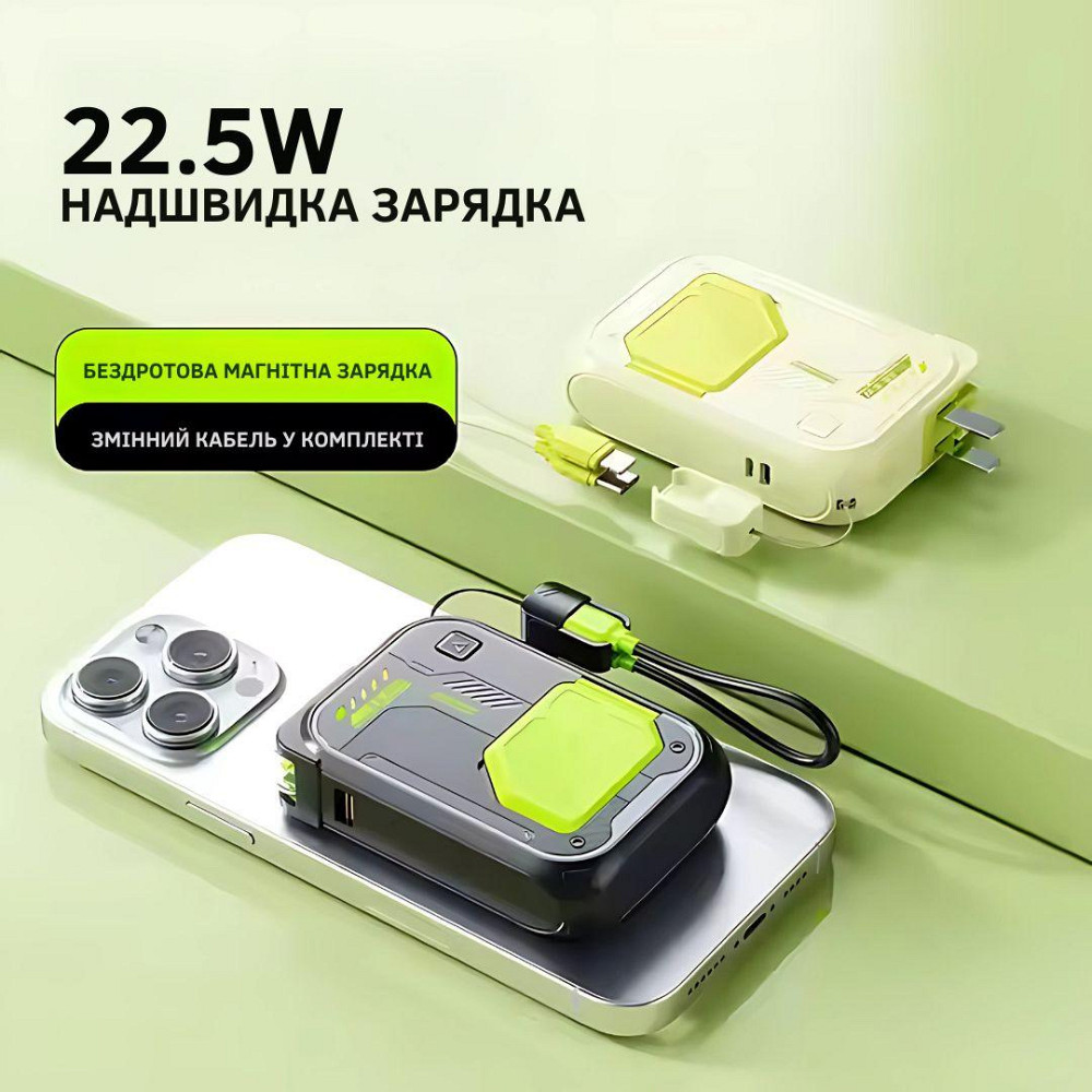 Павербанк з магнітною бездротовою зарядкою 10000мАг, Powerbank зі швидкою зарядкою і відкидною підставкою Yellow Кам'янець-Подільський - фото 3