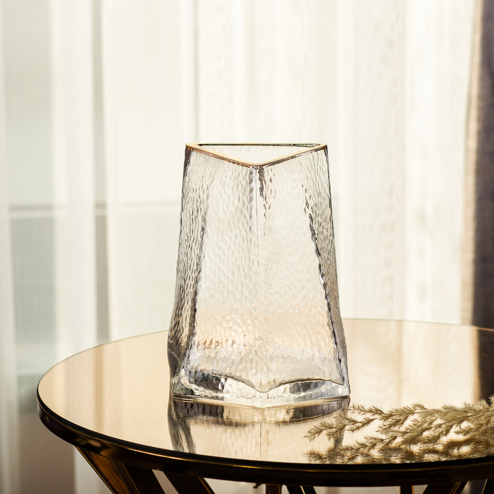 Стеклянная ваза для цветов, декоративный треугольник с золотой каймой, 16 см HP-1709 Киев - изображение 4