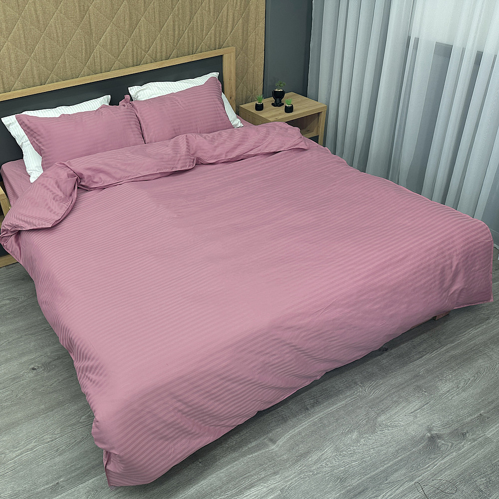 Комплект постельного белья Страйп-сатин Евро 200х230 с простыней на резинке Лиловый (88-105) Киев - изображение 2
