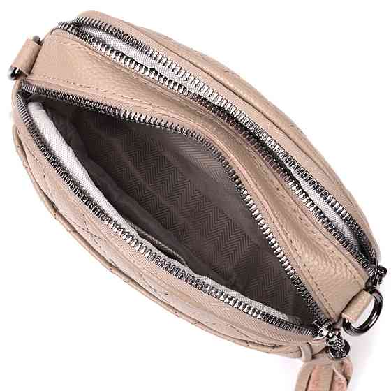 Удобная женская стеганая сумка из мягкой натуральной кожи Vintage 22328 Бежевая Киев