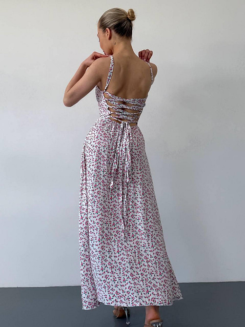 Женское романтичное платье макси на бретелях с разрезом штапель 42/44, Белый Одесса - изображение 6