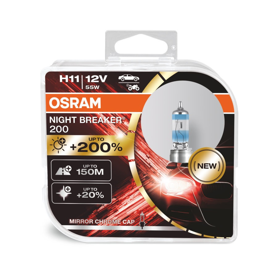 Комплект галогенових ламп OSRAM H11 64211NB200-HCB Night Breaker +200% 55W 12V PGJ19-2 (2 шт) Харків - фото 1