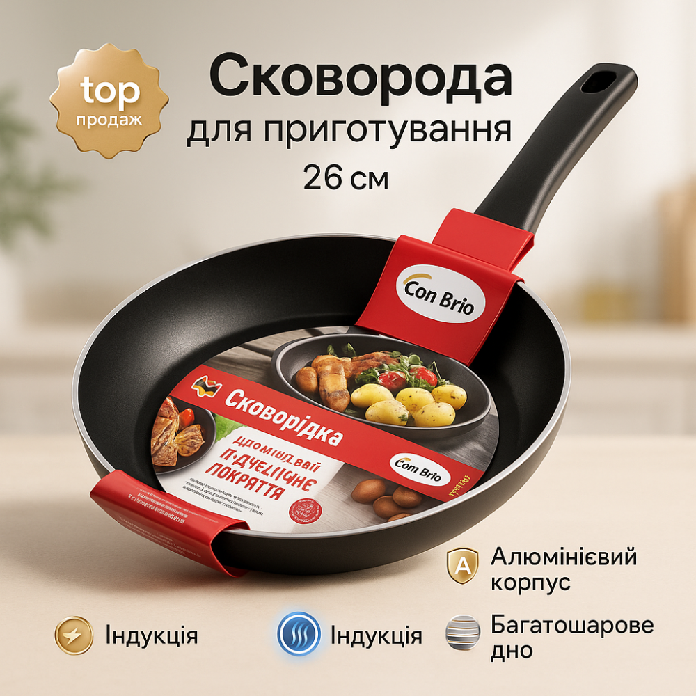 Сковорода з алюмінієвим корпусом, Сковорода для приготування на плиті Глибока для кухні RS-64 Львів - фото 13