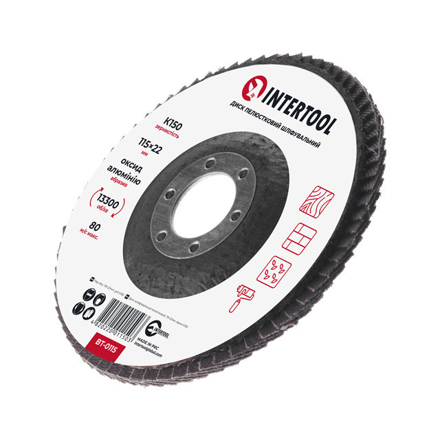 Диск шліфувальний пелюстковий, 115×22 мм, зерно K150, 13300 об/хв INTERTOOL BT-0115 Київ - фото 3