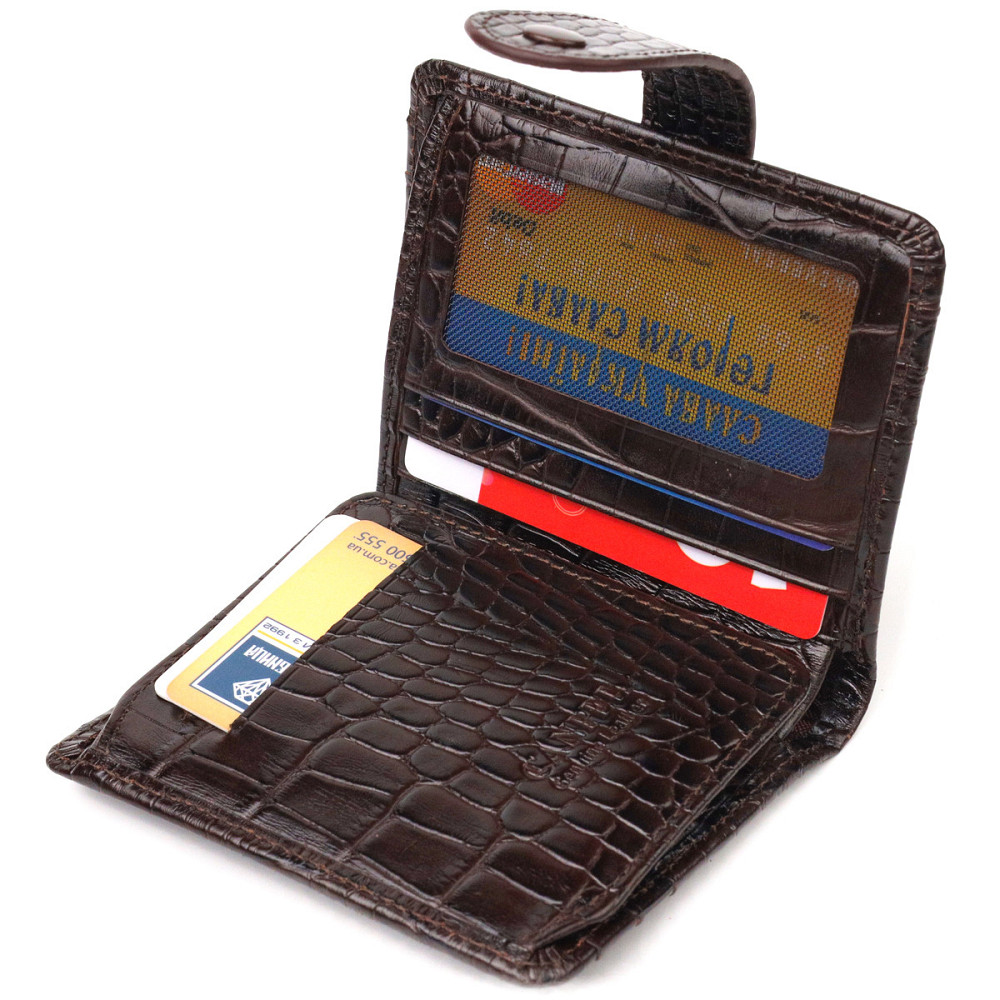 Цікавий гаманець для чоловіків з натуральної шкіри з тисненням під крокодила Коричневий (CANPELLINI) Київ - фото 10