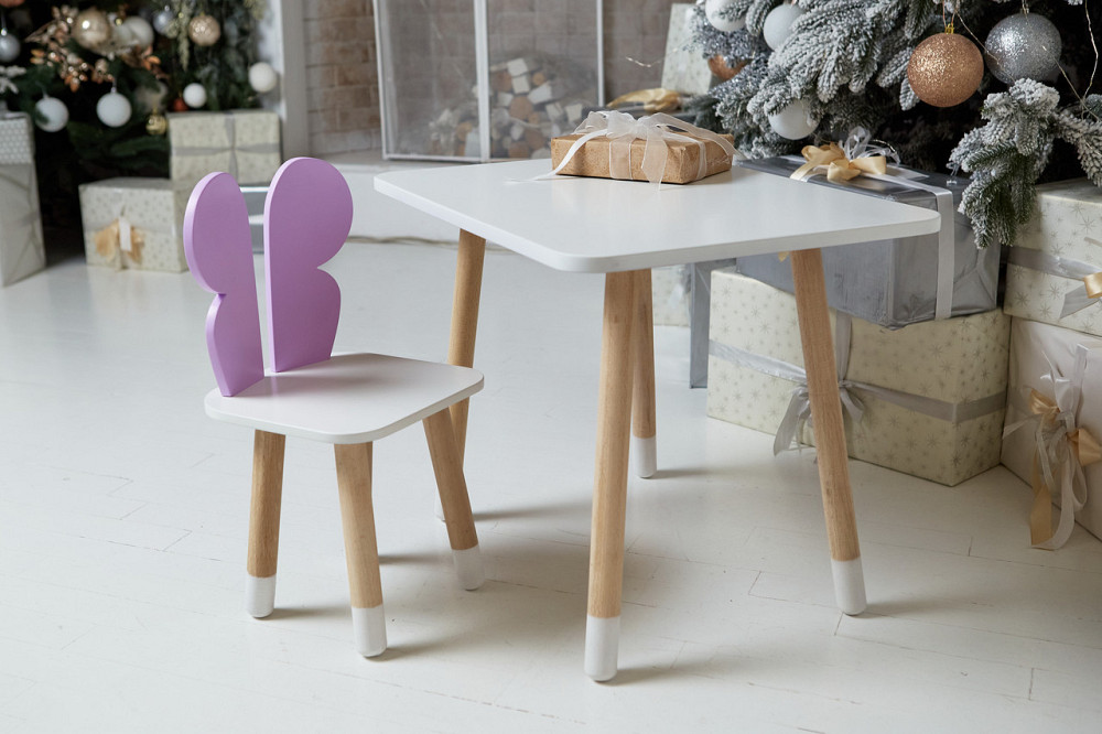 Дитячий стіл 46х60х45 і стілець крильця метелика 26х26х24, столик та стільчик для дівчинки, фіолетовий з білим Київ - фото 4